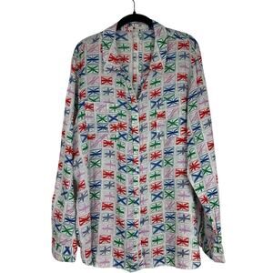 Boden Linen Top Women Size 16R Geometric Union Jack Button Down Shirt Oversized